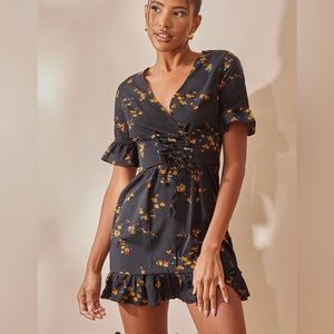 NWT PTL Black Floral Corset Swing Dress